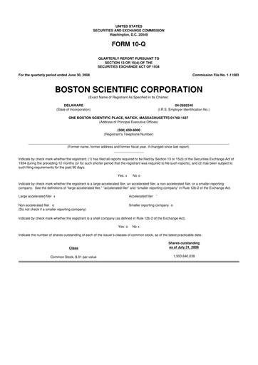 Thumbnail Boston Scientific 10-Q Quarterly Report FY 