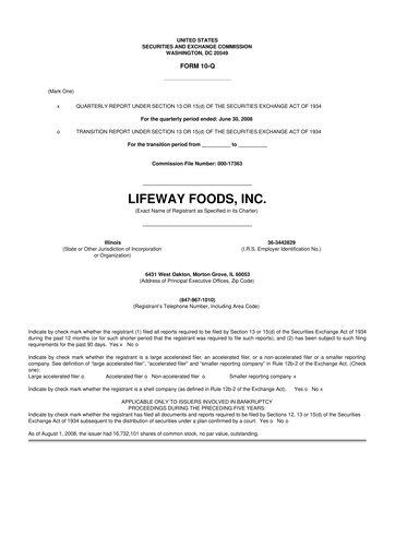 Thumbnail Lifeway Foods
 10-Q Quarterly Report FY 