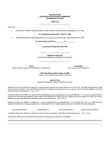 Thumbnail Lifeway Foods
 10-Q Quarterly Report FY 