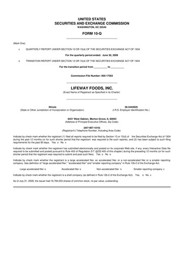 Thumbnail Lifeway Foods
 10-Q Quarterly Report FY 