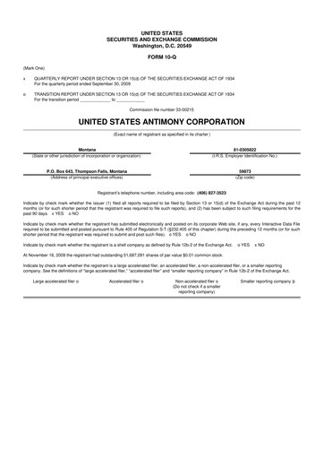 Thumbnail United States Antimony Corporation 10-Q Quarterly Report FY 