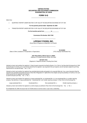 Thumbnail Lifeway Foods
 10-Q Quarterly Report FY 