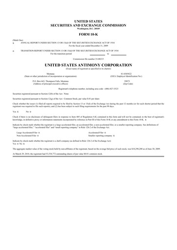 Vorschaubild United States Antimony Corporation 10-K Jahresbericht 