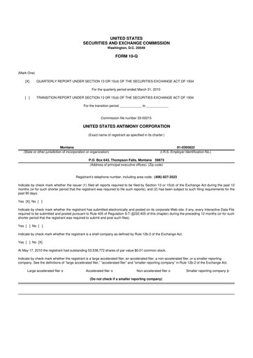 Thumbnail United States Antimony Corporation 10-Q Quarterly Report FY 