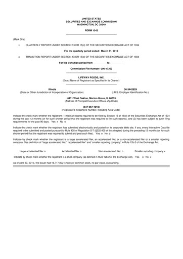 Thumbnail Lifeway Foods
 10-Q Quarterly Report FY 