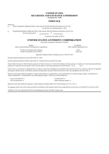 Vorschaubild United States Antimony Corporation 10-K Jahresbericht 