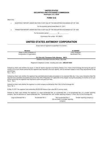 Thumbnail United States Antimony Corporation 10-Q Quarterly Report FY 