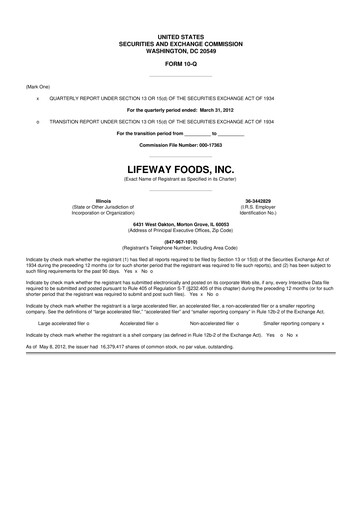 Thumbnail Lifeway Foods
 10-Q Quarterly Report FY2012 