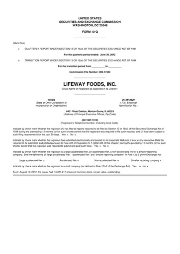 Thumbnail Lifeway Foods
 10-Q Quarterly Report FY2012 
