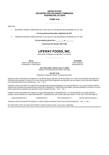 Thumbnail Lifeway Foods
 10-Q Quarterly Report FY2012 