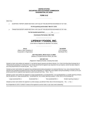Thumbnail Lifeway Foods
 10-Q Quarterly Report FY2015 