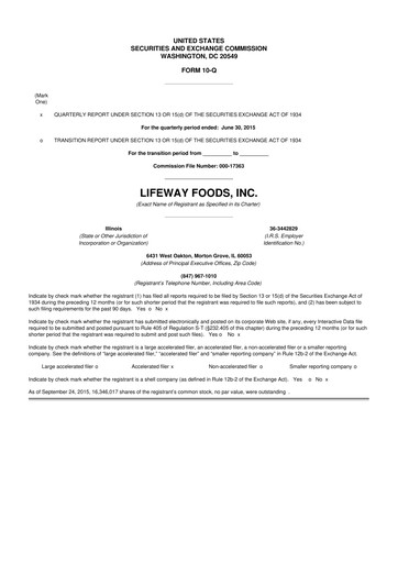 Thumbnail Lifeway Foods
 10-Q Quarterly Report FY2015 
