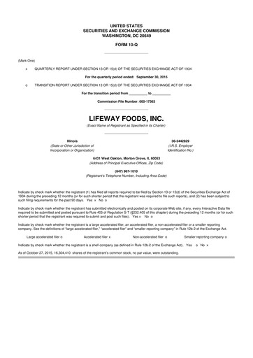 Thumbnail Lifeway Foods
 10-Q Quarterly Report FY2015 
