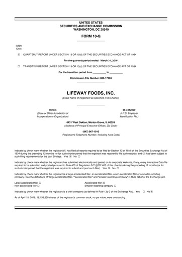 Thumbnail Lifeway Foods
 10-Q Quarterly Report FY2016 