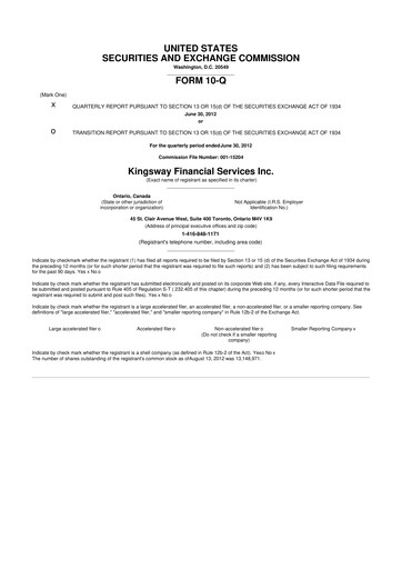 Thumbnail Kingsway Financial Services 10-Q Quarterly Report FY2012 