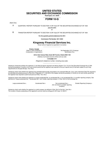 Thumbnail Kingsway Financial Services 10-Q Quarterly Report FY2013 