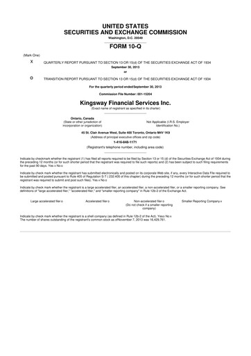 Thumbnail Kingsway Financial Services 10-Q Quarterly Report FY2013 