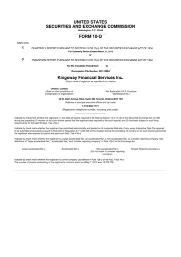Thumbnail Kingsway Financial Services 10-Q Quarterly Report FY2015 