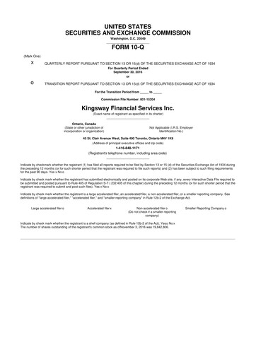 Thumbnail Kingsway Financial Services 10-Q Quarterly Report FY2016 