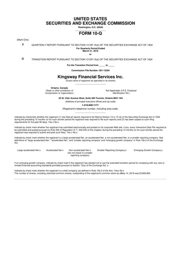 Thumbnail Kingsway Financial Services 10-Q Quarterly Report FY2018 