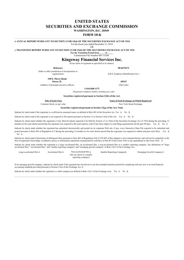 Thumbnail Kingsway Financial Services 10-K Annual Report 2018