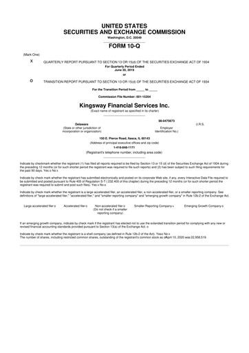 Thumbnail Kingsway Financial Services 10-Q Quarterly Report FY2019 