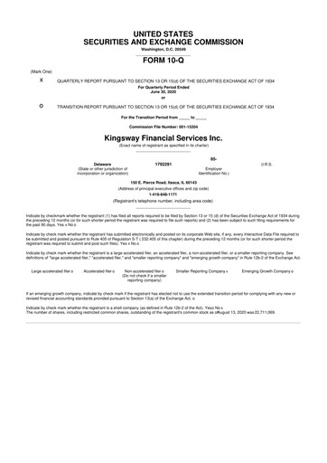 Thumbnail Kingsway Financial Services 10-Q Quarterly Report FY2020 