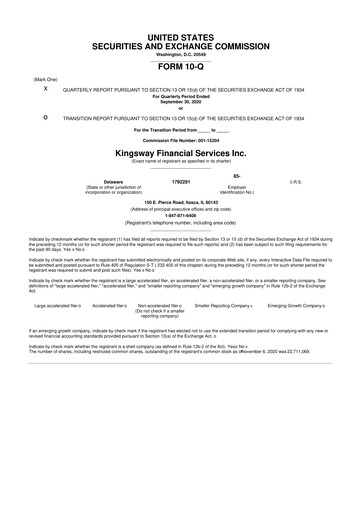 Thumbnail Kingsway Financial Services 10-Q Quarterly Report FY2020 