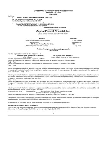 Thumbnail Capitol Federal Financial 10-K Annual Report 