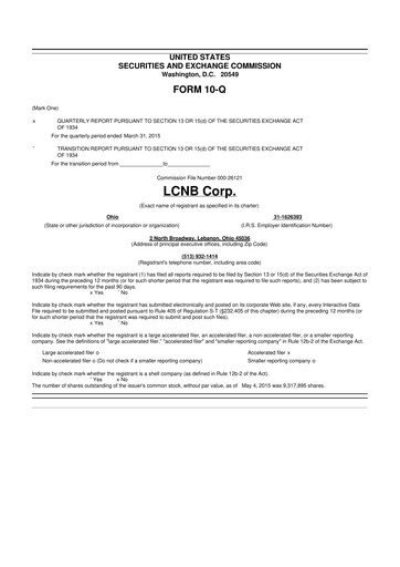 Thumbnail LCNB Corp.
 10-Q Quarterly Report FY2015 