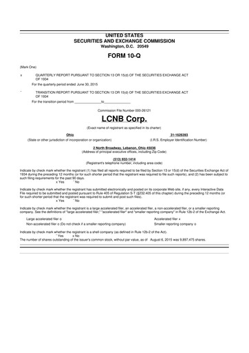 Thumbnail LCNB Corp.
 10-Q Quarterly Report FY2015 