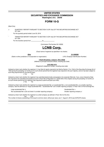 Thumbnail LCNB Corp.
 10-Q Quarterly Report FY2016 