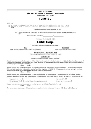 Thumbnail LCNB Corp.
 10-Q Quarterly Report FY2016 