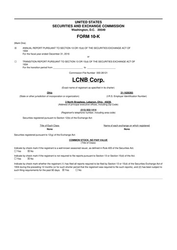 Thumbnail LCNB Corp.
 10-K Annual Report 2016