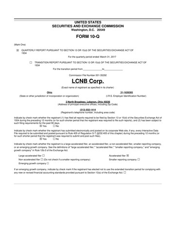 Thumbnail LCNB Corp.
 10-Q Quarterly Report FY2017 