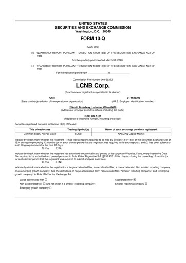 Thumbnail LCNB Corp.
 10-Q Quarterly Report FY2020 