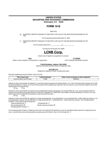 Thumbnail LCNB Corp.
 10-Q Quarterly Report FY2023 