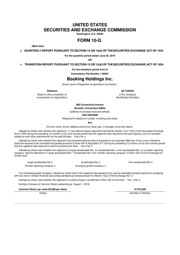 Thumbnail Booking Holdings (Booking.com) 10-Q Quarterly Report FY2018 