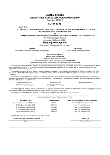 Thumbnail Booking Holdings (Booking.com) 10-Q Quarterly Report FY2019 