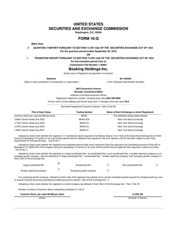 Thumbnail Booking Holdings (Booking.com) 10-Q Quarterly Report FY2019 