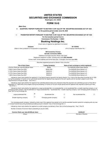 Thumbnail Booking Holdings (Booking.com) 10-Q Quarterly Report FY2020 