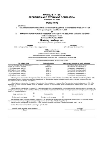 Thumbnail Booking Holdings (Booking.com) 10-Q Quarterly Report FY2021 