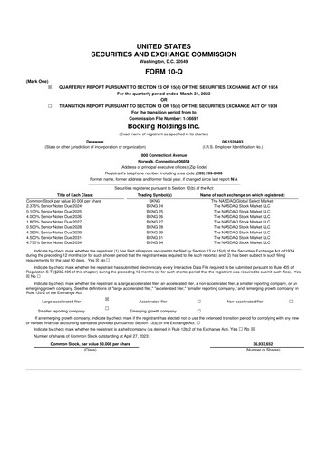 Thumbnail Booking Holdings (Booking.com) 10-Q Quarterly Report FY2023 