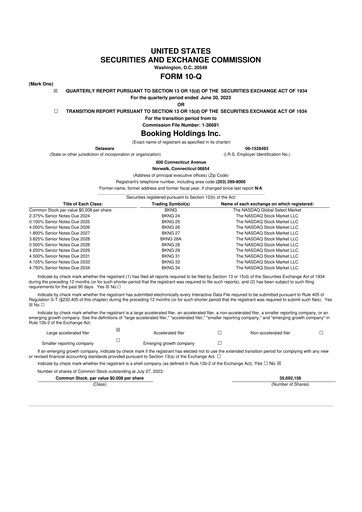Thumbnail Booking Holdings (Booking.com) 10-Q Quarterly Report FY2023 