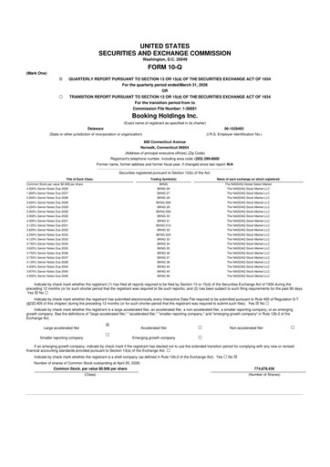 Thumbnail Booking Holdings (Booking.com) 10-Q Quarterly Report FY 