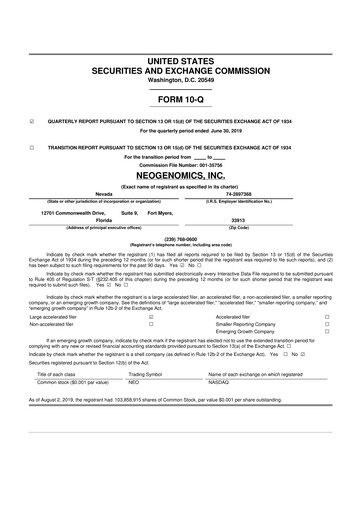 Thumbnail NeoGenomics
 10-Q Quarterly Report FY2019 