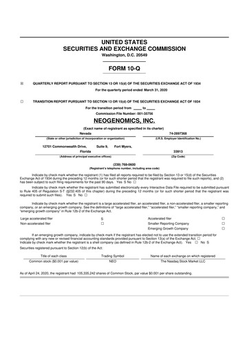 Thumbnail NeoGenomics
 10-Q Quarterly Report FY2020 