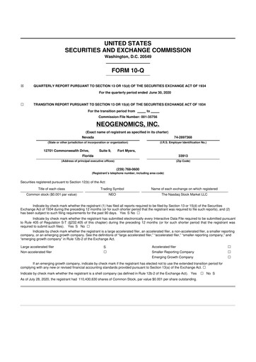 Thumbnail NeoGenomics
 10-Q Quarterly Report FY2020 