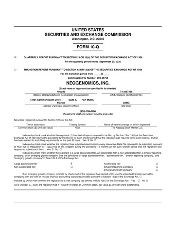 Thumbnail NeoGenomics
 10-Q Quarterly Report FY2020 
