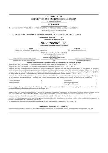 Thumbnail NeoGenomics
 10-K Annual Report 2021